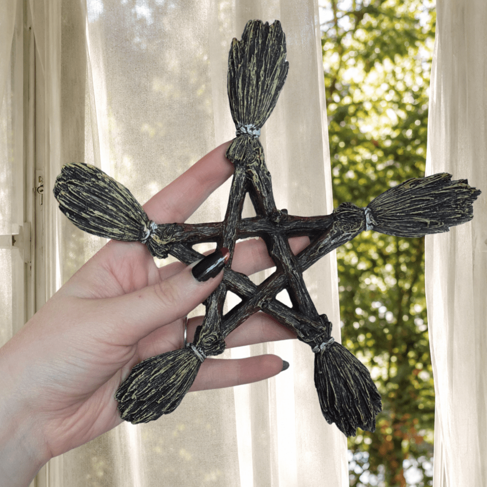 Witch's Broomstick Pentagram Plaque