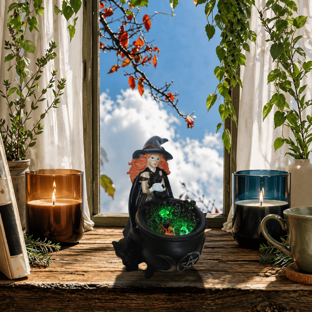 Hallow's Eve Cauldron Witch Statue