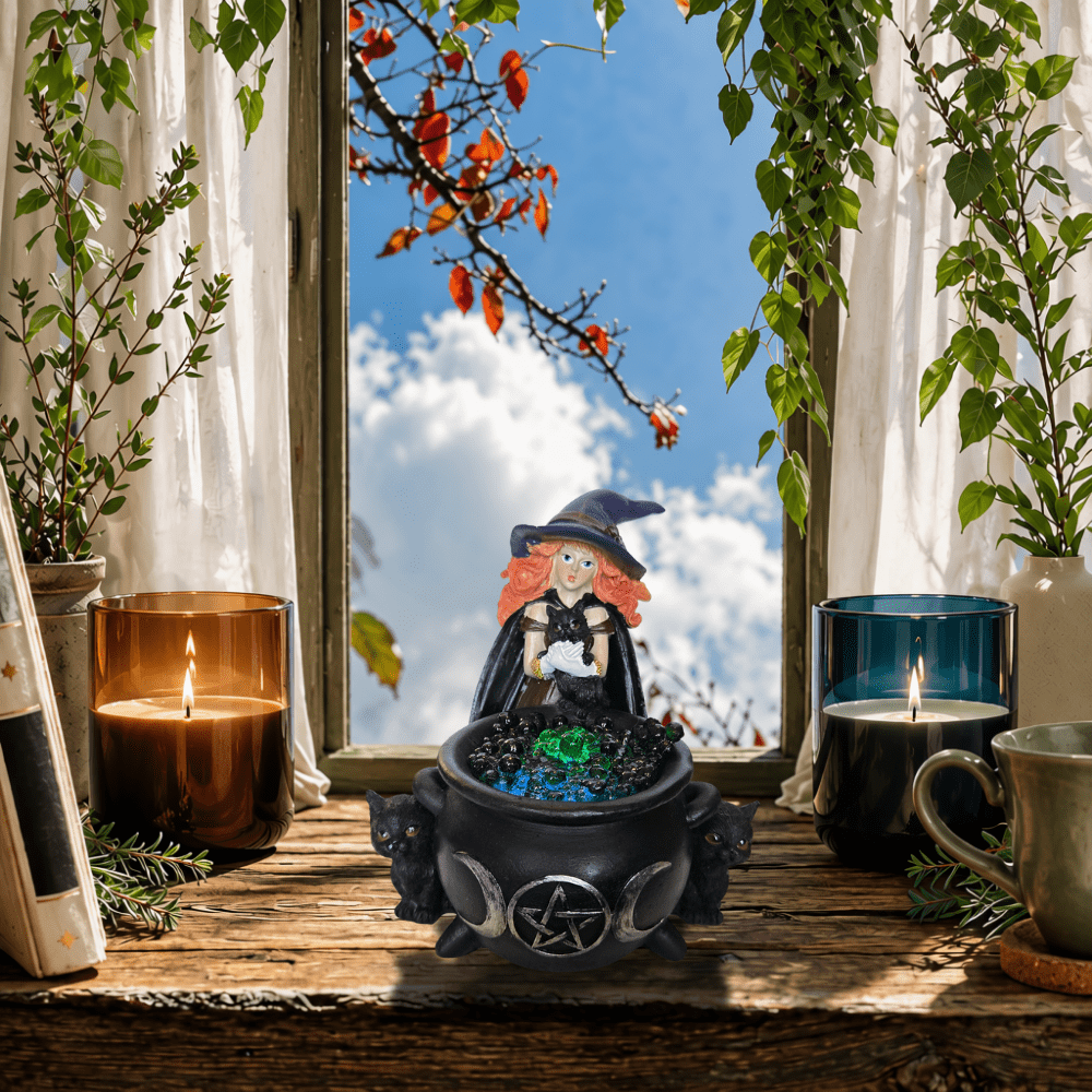 Hallow's Eve Cauldron Witch Statue