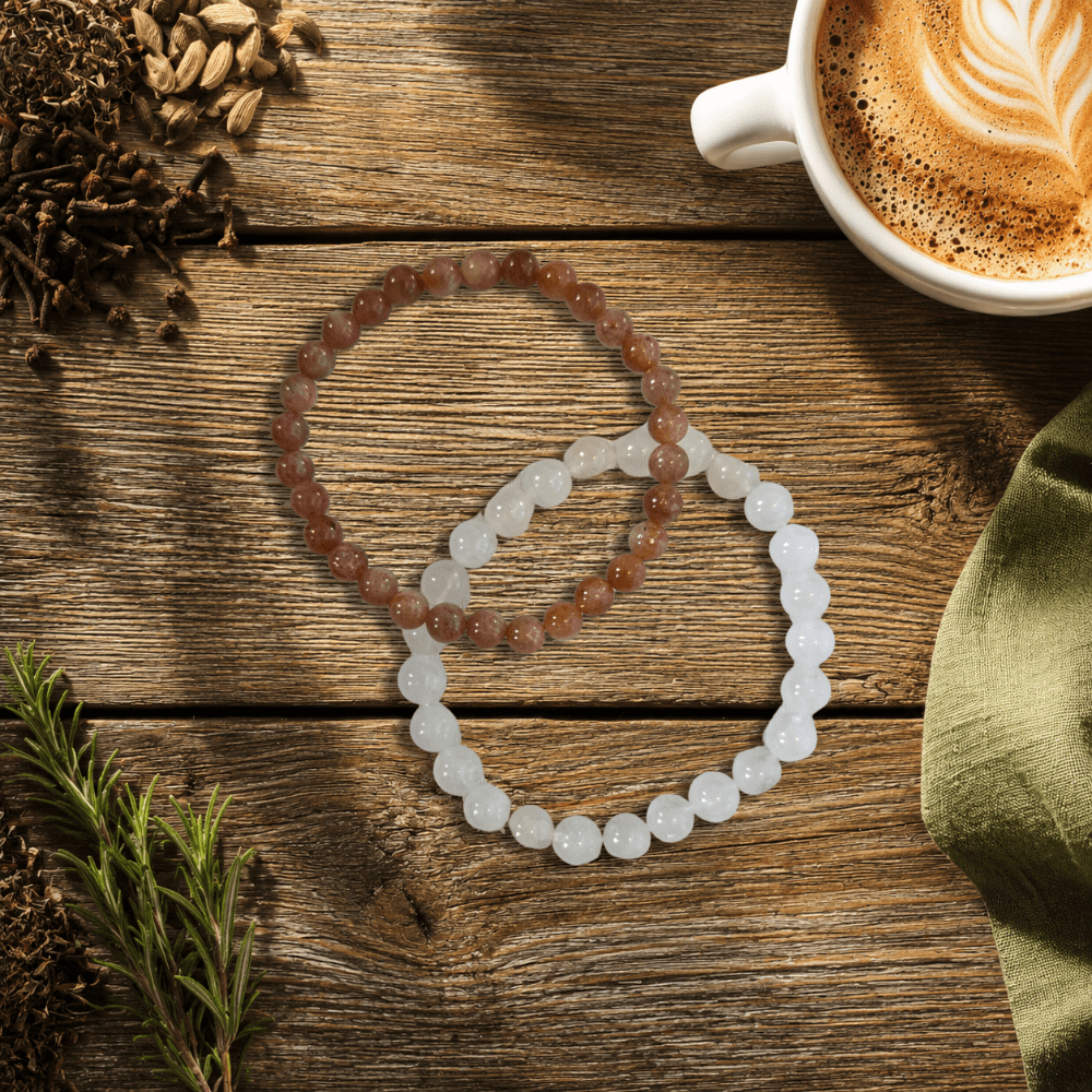 Sunstone & Moonstone Bead Bracelet Set