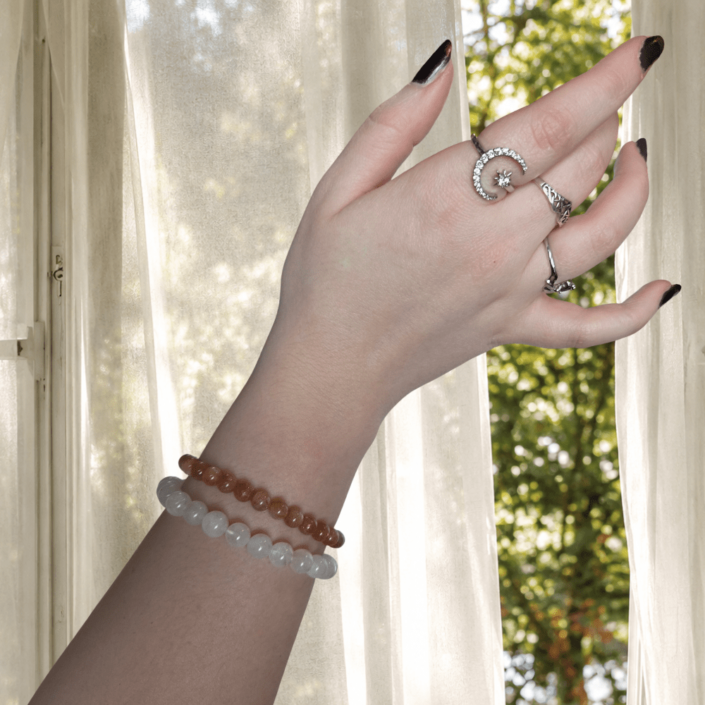 Sunstone & Moonstone Bead Bracelet Set
