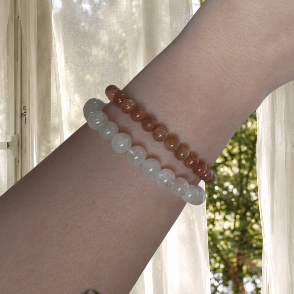 Sunstone & Moonstone Bead Bracelet Set
